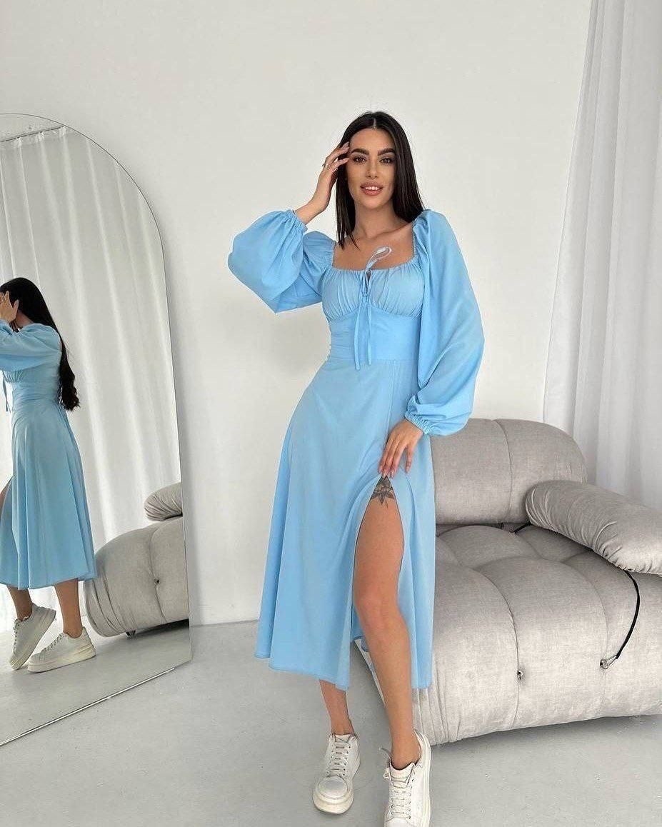 голубое платье,длинное платье,длинное платье женское,платье длинные рукава,платье 👗
