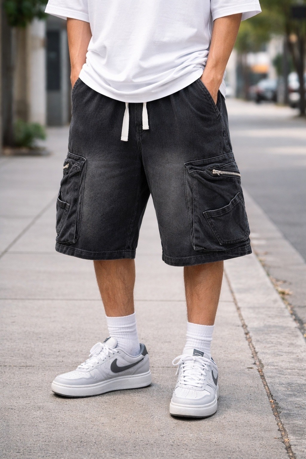 шорты мужские джинсовые,шорты мужские,шорты мужские джинсовые с накладными карманами,шорты карго,джинсовые шорты карго