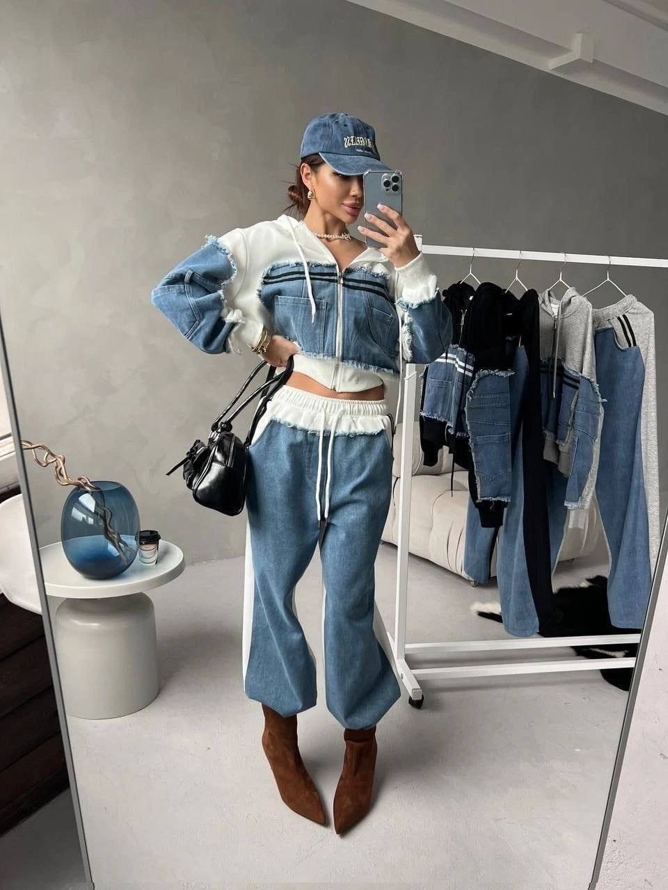 стиль спорт шик,костюм джинсовый,стильные костюмы,куртка джинсовый,женские спортивные костюмы