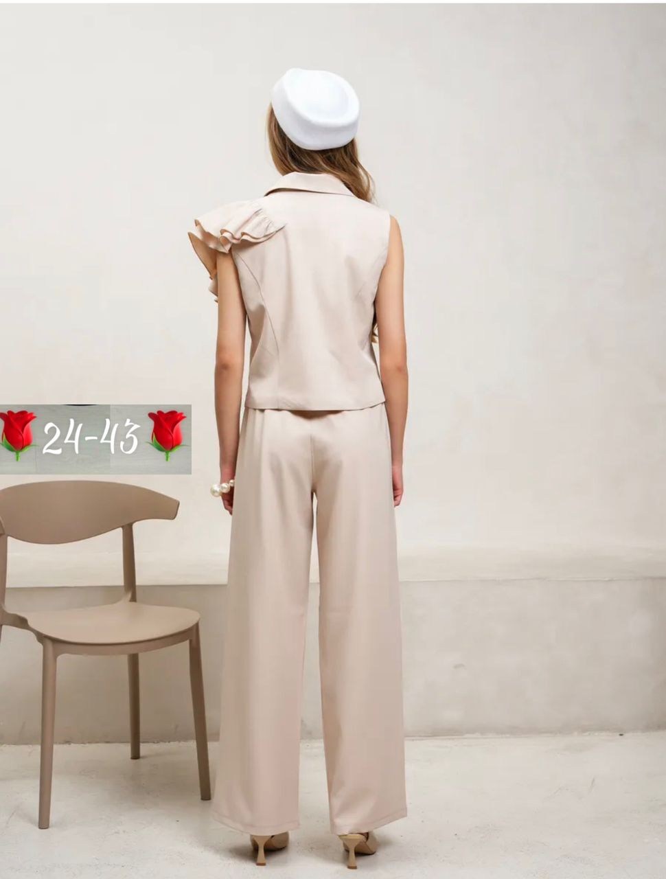 брючный костюм,брючный костюм женский,костюм женский брючный с жилетом,женский костюм с брюками палаццо,бежевый костюм