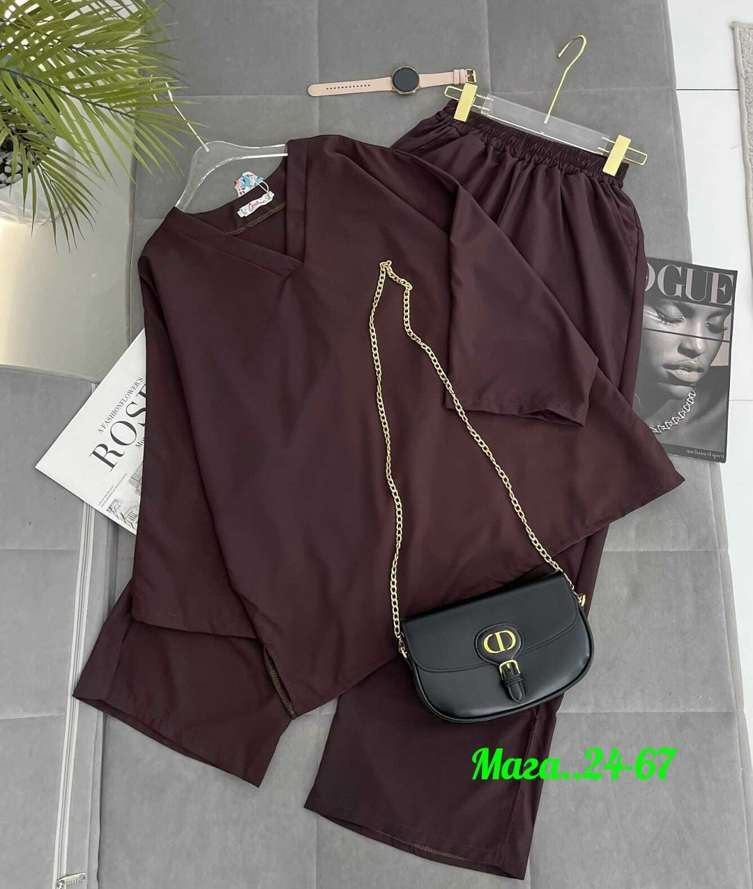 женский костюм,женский однотонный костюм с круглым вырезом и рукавом "летучая мышь",брючный комплект,костюм из шелка