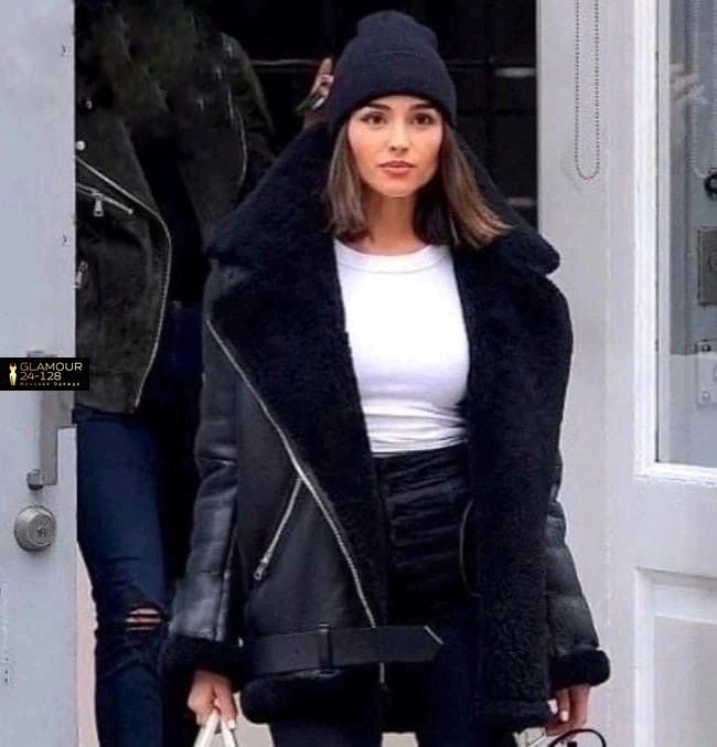 дубленка авиатор,дубленка пилот и платье,winter fashion outfit,оливия калпо стиль одежды,черная дубленка