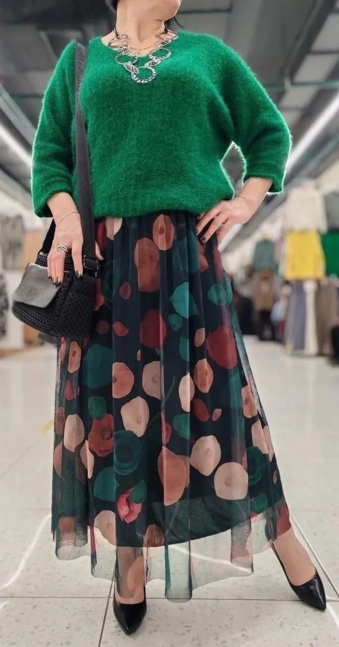 шифоновая юбка,юбка,юбка с принтом,юбка сетка с цветами,юбка средней длины