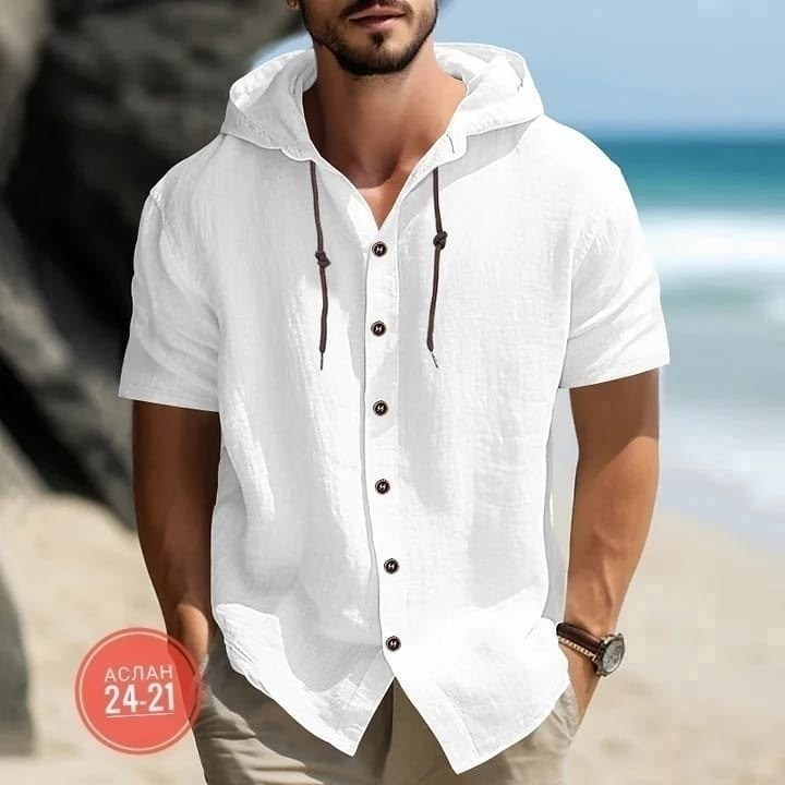 рубашка с капюшоном,рубашка мужская белая,рубашка мужская с капюшоном,летние рубашки,мужская повседневная рубашка