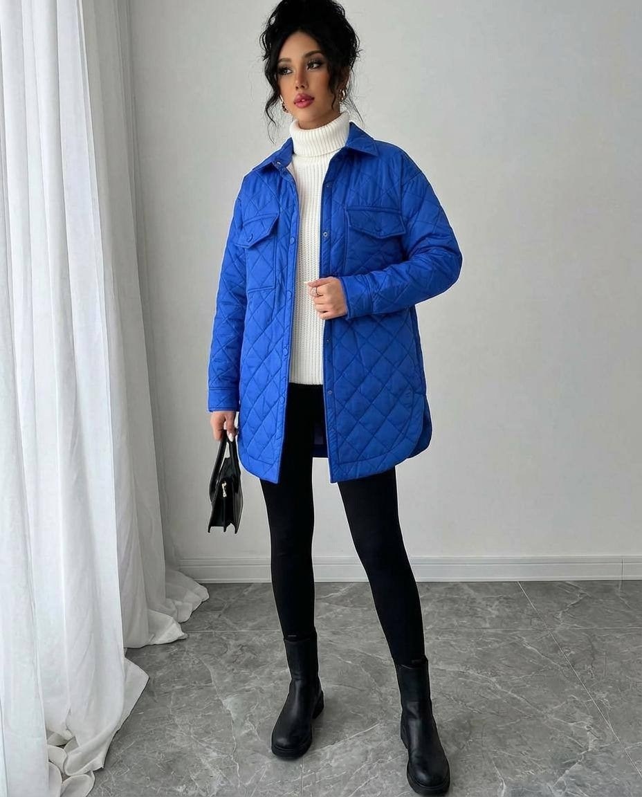куртка женская демисезонная стеганная удлиненная,куртка стеганая,демисезонная куртка,куртка женская голубая,стеганое пальто рубашка