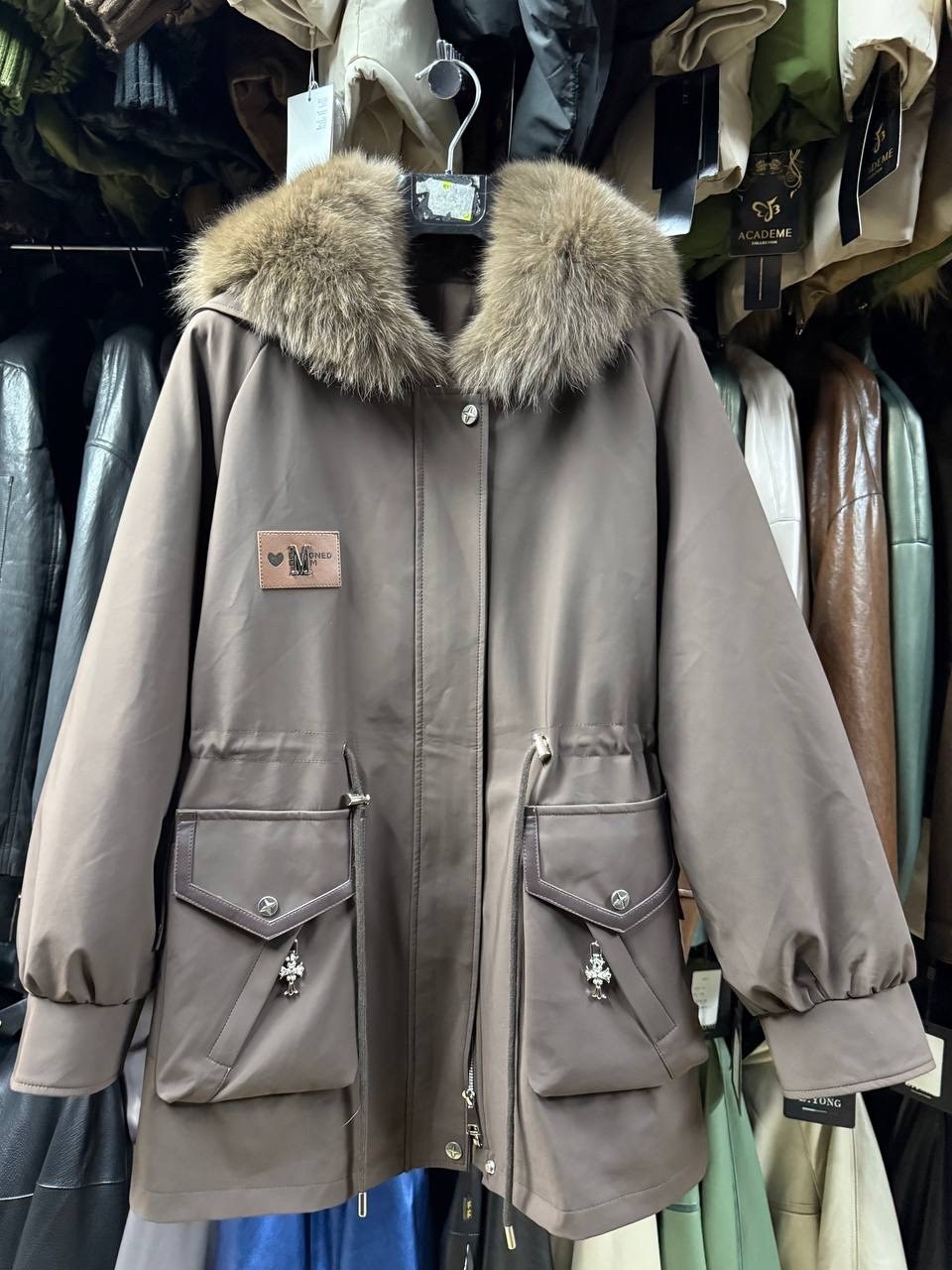 парка elya brand коричневый,парка женская,парка женская с натуральным мехом,куртка парка,зимние женские парки