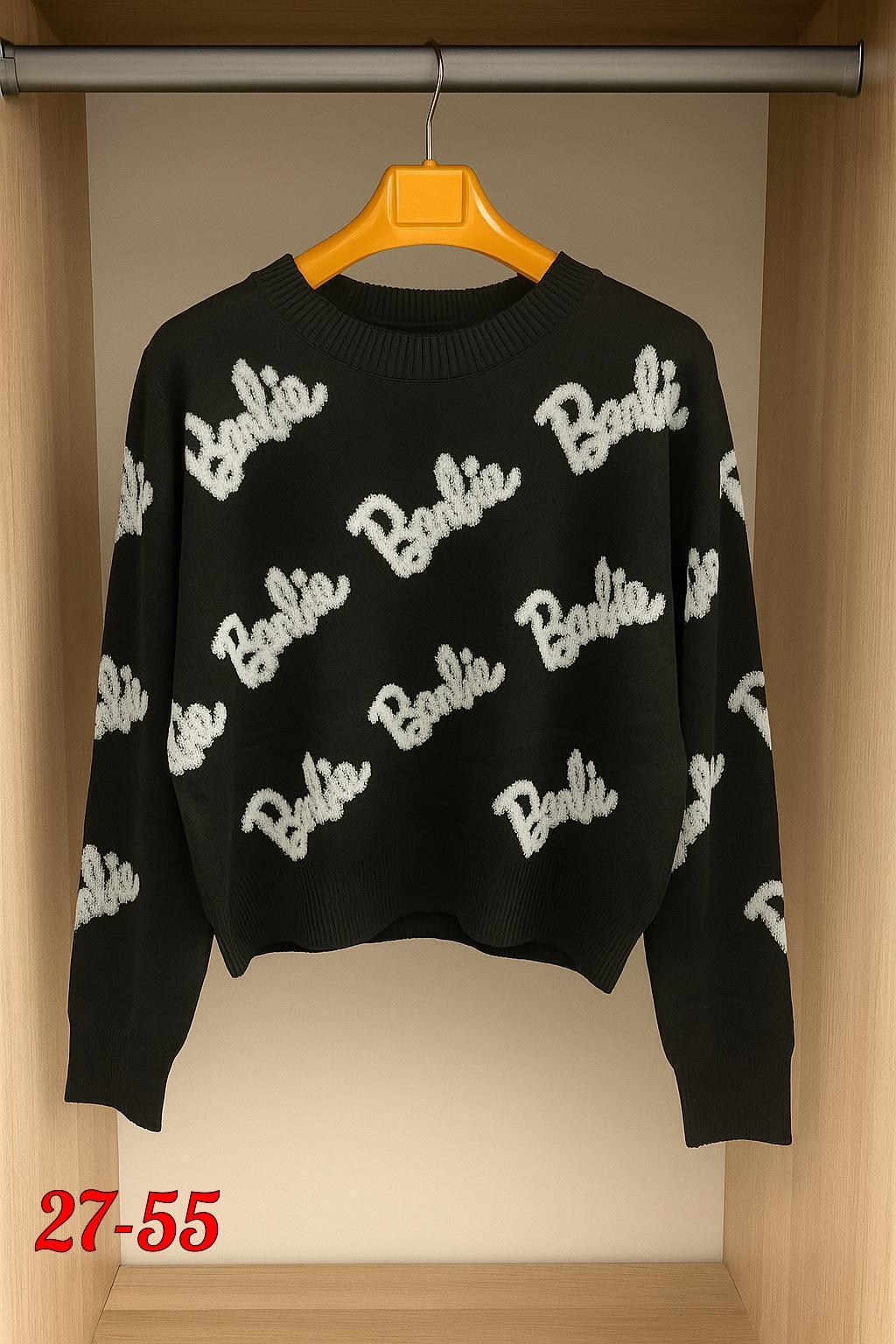 свитер оверсайз с надписью barbie,свитер оверсайз вязаный barbie lucky fashion,женская кофта,женский свитер,молодежный свитер оверсайз барби