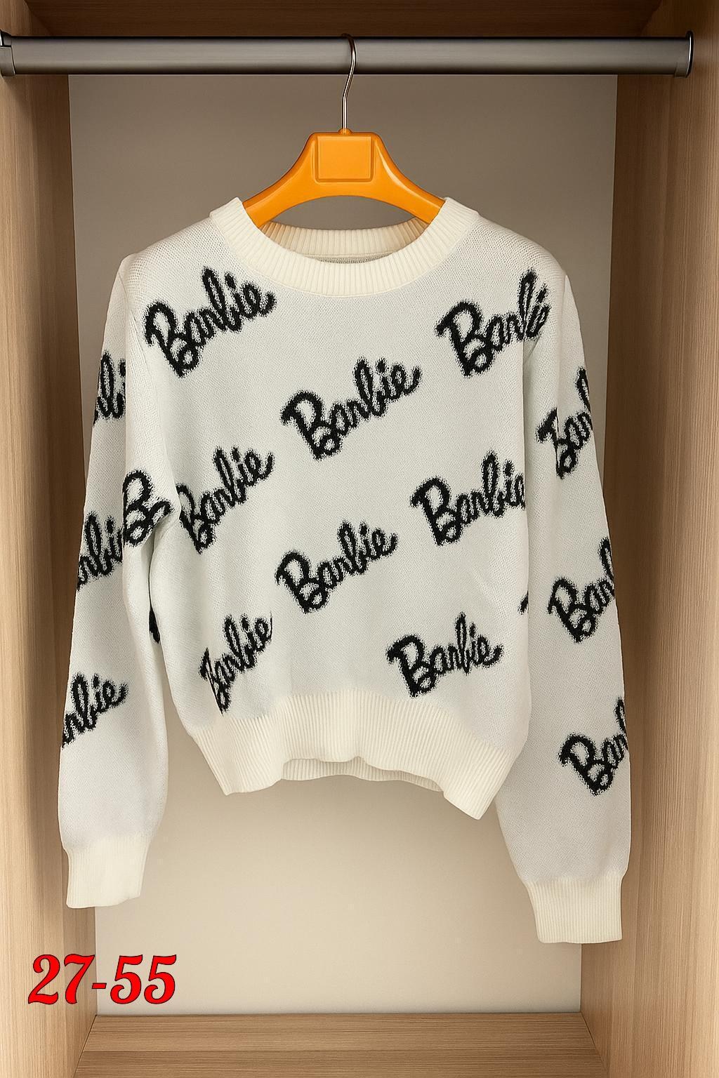 свитер оверсайз с надписью barbie,свитер оверсайз вязаный barbie lucky fashion,женская кофта,женский свитер,молодежный свитер оверсайз барби