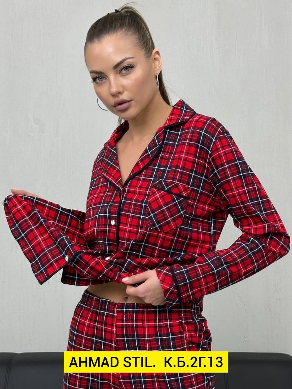 пижама двойка со штанами,женская пижама с брюками в клетку,пижама в клетку со штанами,женская пижама,пижама со штанами и рубашкой в клетку salixa mix