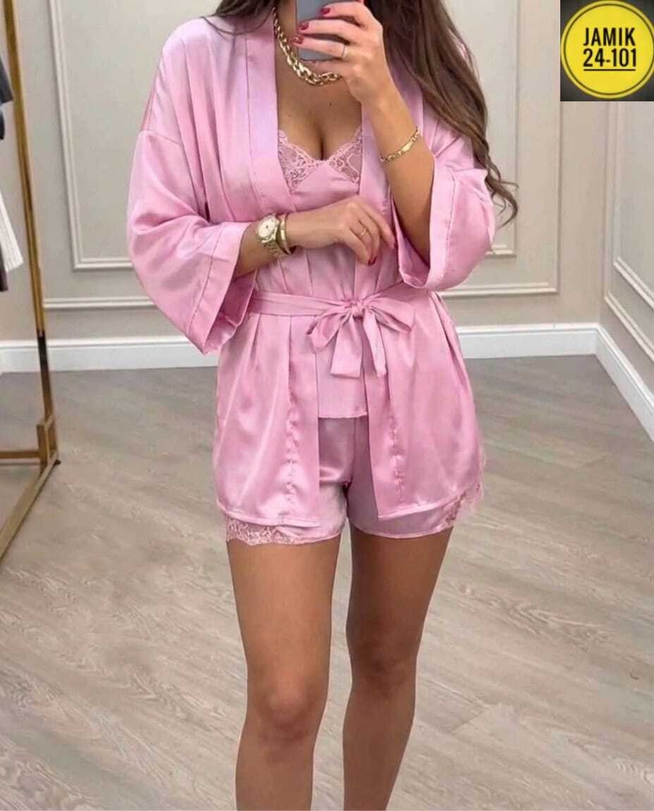 женская пижама комплект,женские пижамные комплекты,женский атласный пижамный комплект с халат,халат неглиже,шелковый женский халат