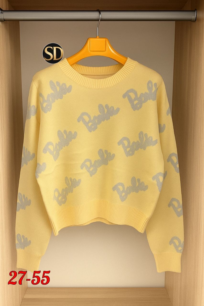 свитер оверсайз с надписью barbie,свитер оверсайз вязаный barbie lucky fashion,женская кофта,женский свитер,молодежный свитер оверсайз барби