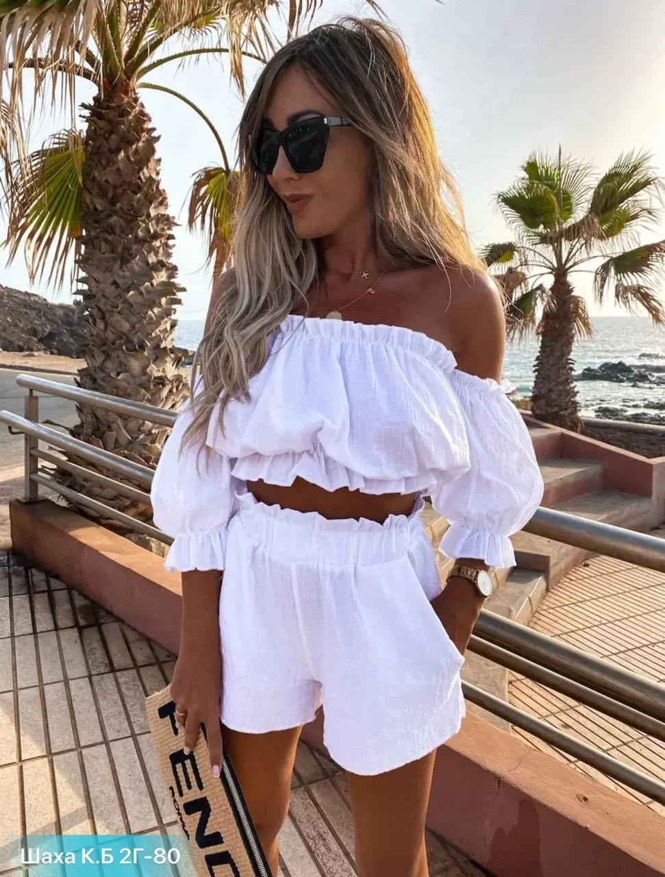 летние костюмы,женские комплекты из топа,летний женский костюм,шорты с оборками,костюм на лето