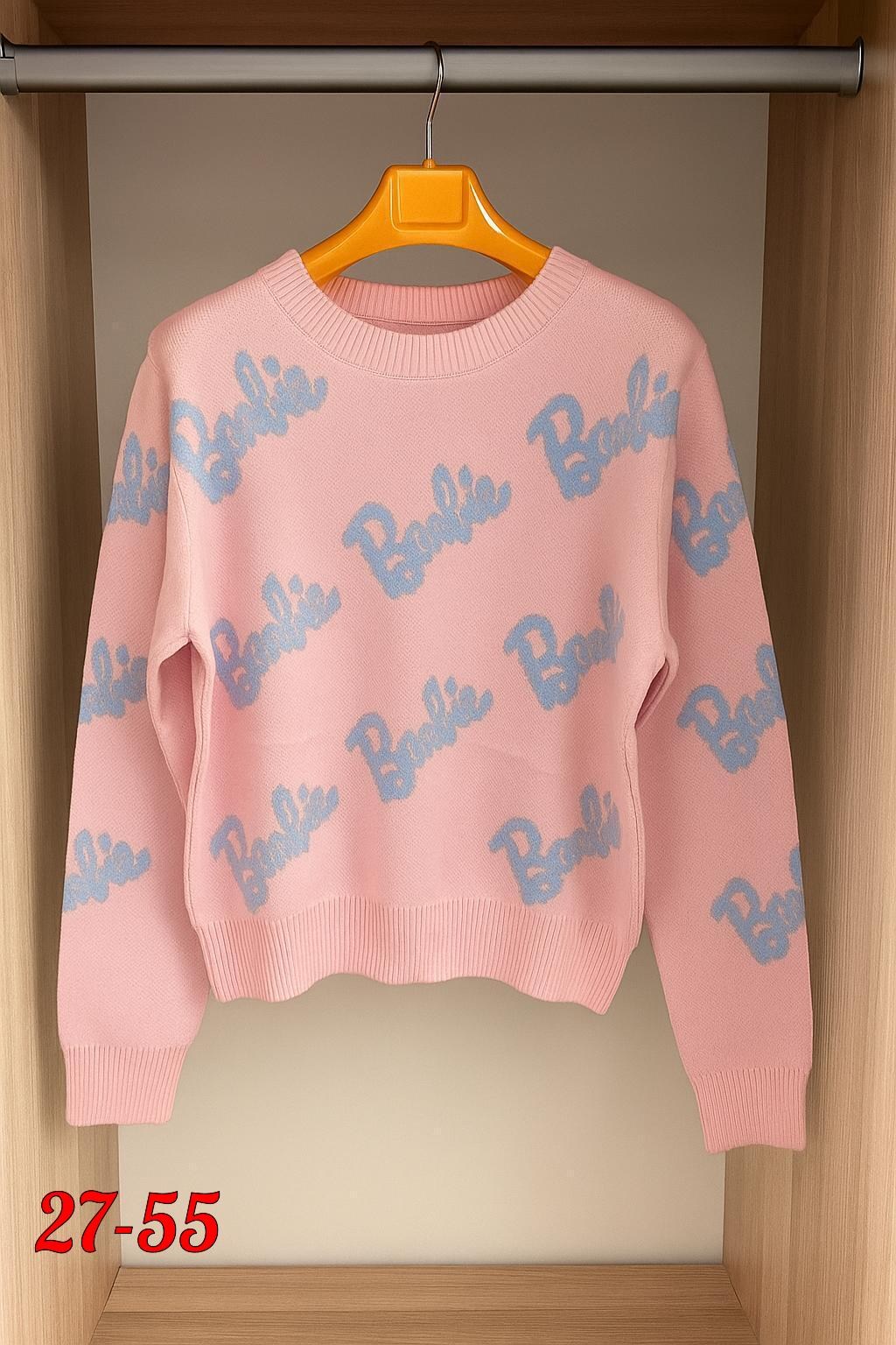 свитер оверсайз с надписью barbie,свитер оверсайз вязаный barbie lucky fashion,женская кофта,женский свитер,молодежный свитер оверсайз барби