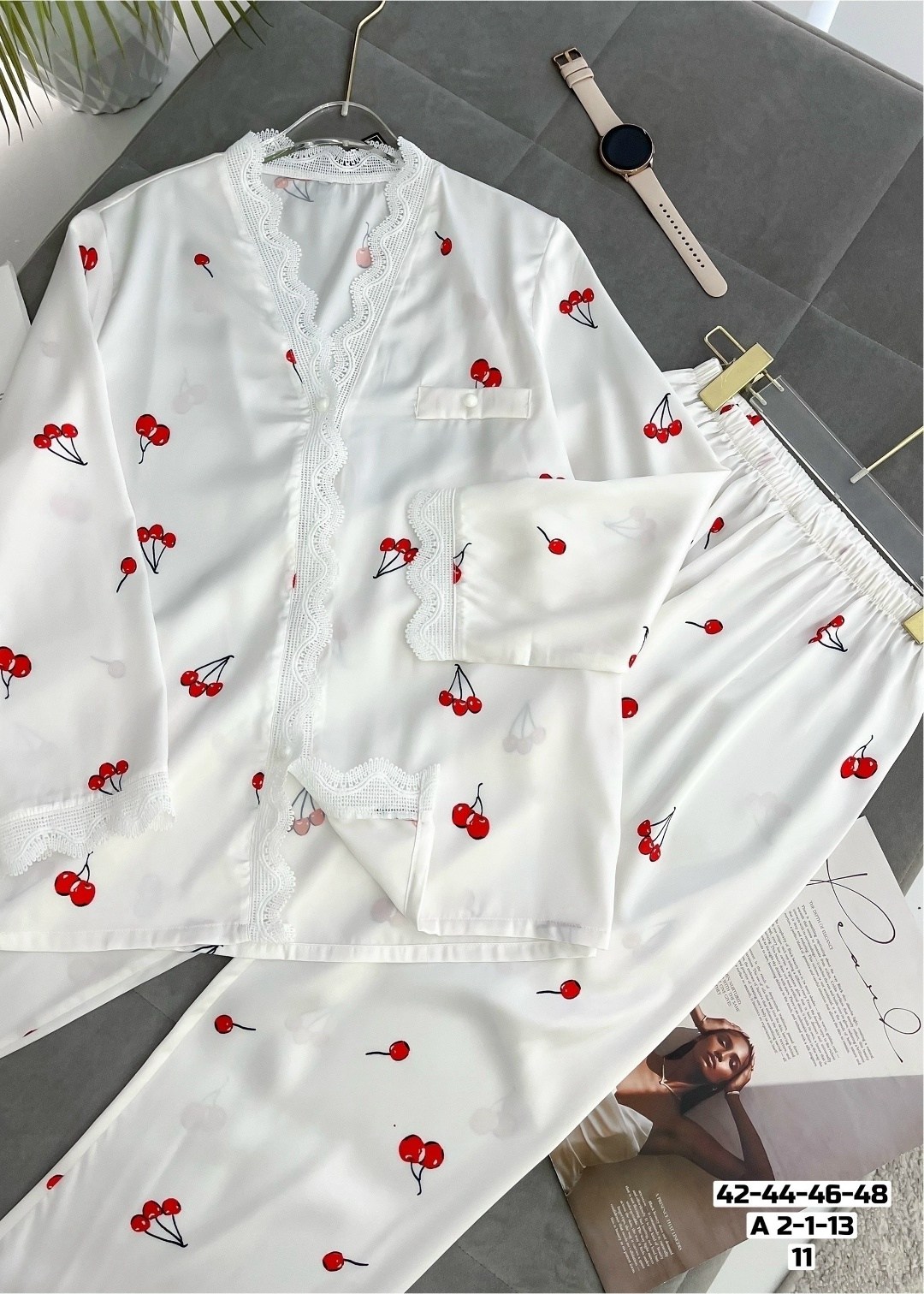 пижама женская,пижама домашняя со штанами belle_femme,комплект женской пижамы,шелковая женская пижама,шелковая пижама женская вишня