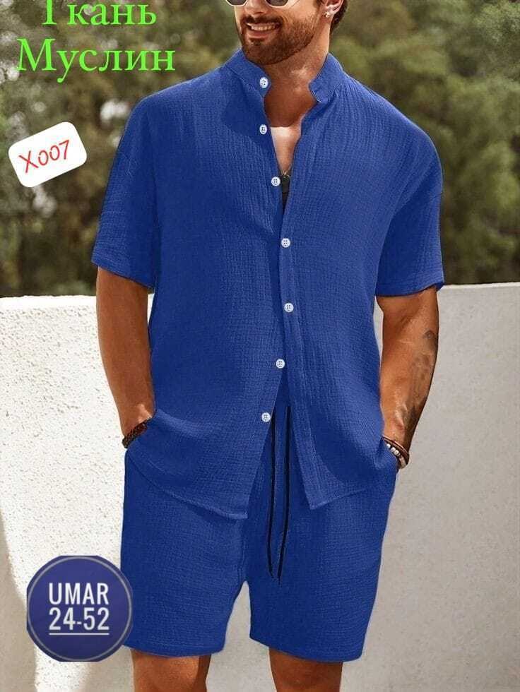 летние костюмы мужские,костюм мужской,мужской костюм с шортами,мужская мода,трендовый деловой летний комплект муслин мужской костюм рубашка и шорты