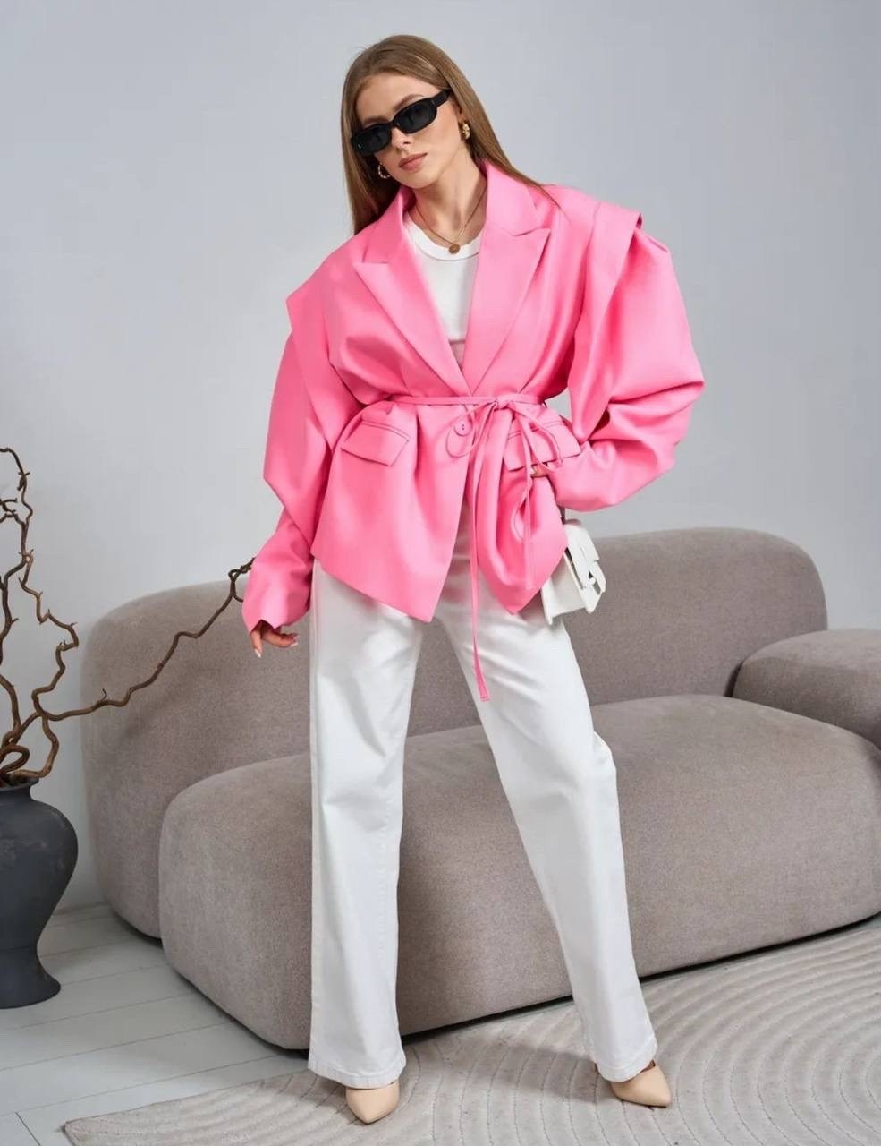 женский оверсайз пиджак,пиджак оверсайз,пиджак оверсайз с объемными рукавами gn sister collection,костюм с поясом,пиджак с завязками на талии