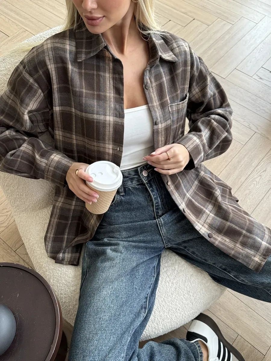 рубашка хлопок,рубашка в клетку,женская рубашка в клетку,клетчатая рубашка,рубашка в клетку хлопковая оверсайз kasdemo