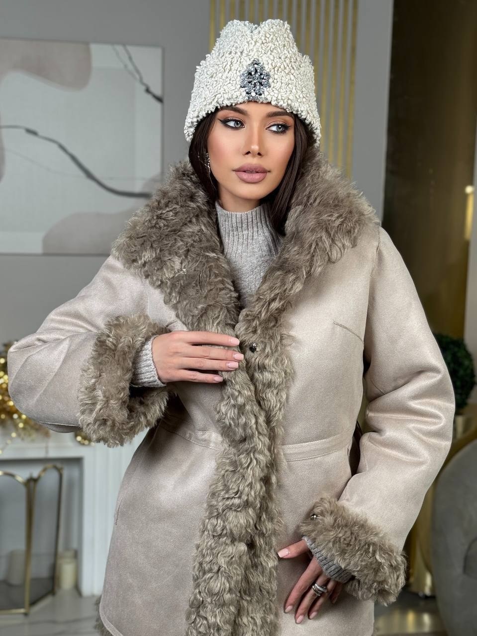 дубленка женская este'e exclusive fur&leather 1538 коричневая m,дубленка женская,дубленка женская из натуральной овчины este'e exclusive fur&leather,дубленка коричневая натуральная,дубленка из натурал