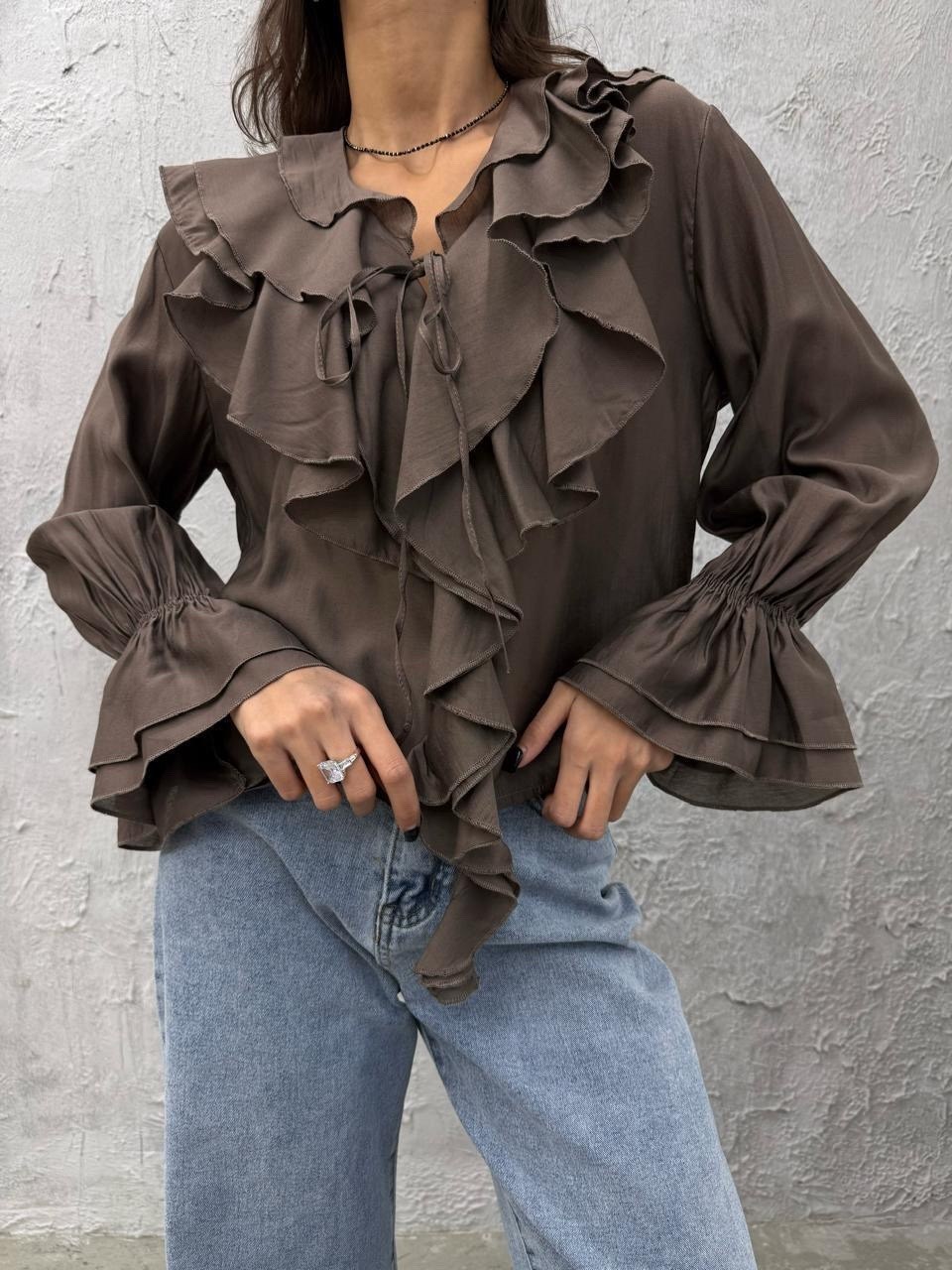 шифоновая кофточка с рюшами,кофточка из шифона с рюшами,блузка из шелкового шифона с рюшами,женская блузка,блузка нарядная с воланами