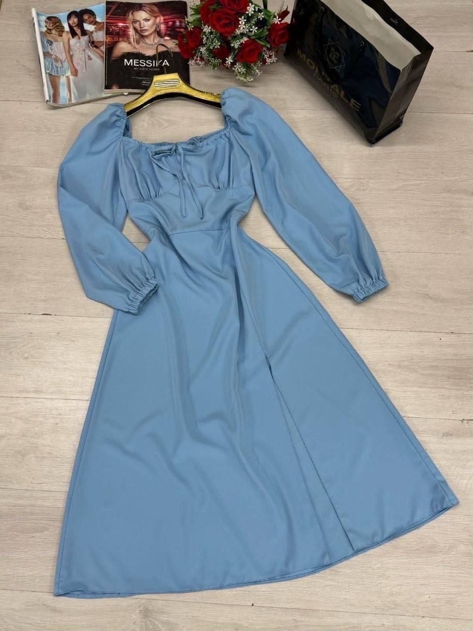 голубое платье,длинное платье,длинное платье женское,платье длинные рукава,платье 👗