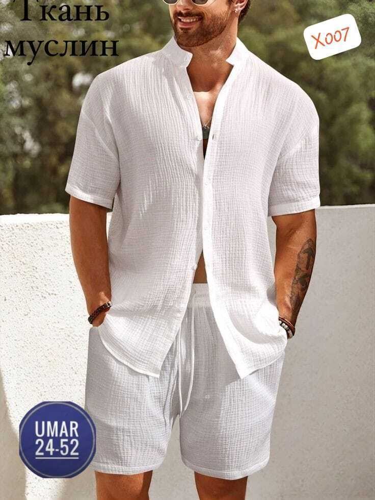летние костюмы мужские,костюм мужской,мужской костюм с шортами,мужская мода,трендовый деловой летний комплект муслин мужской костюм рубашка и шорты