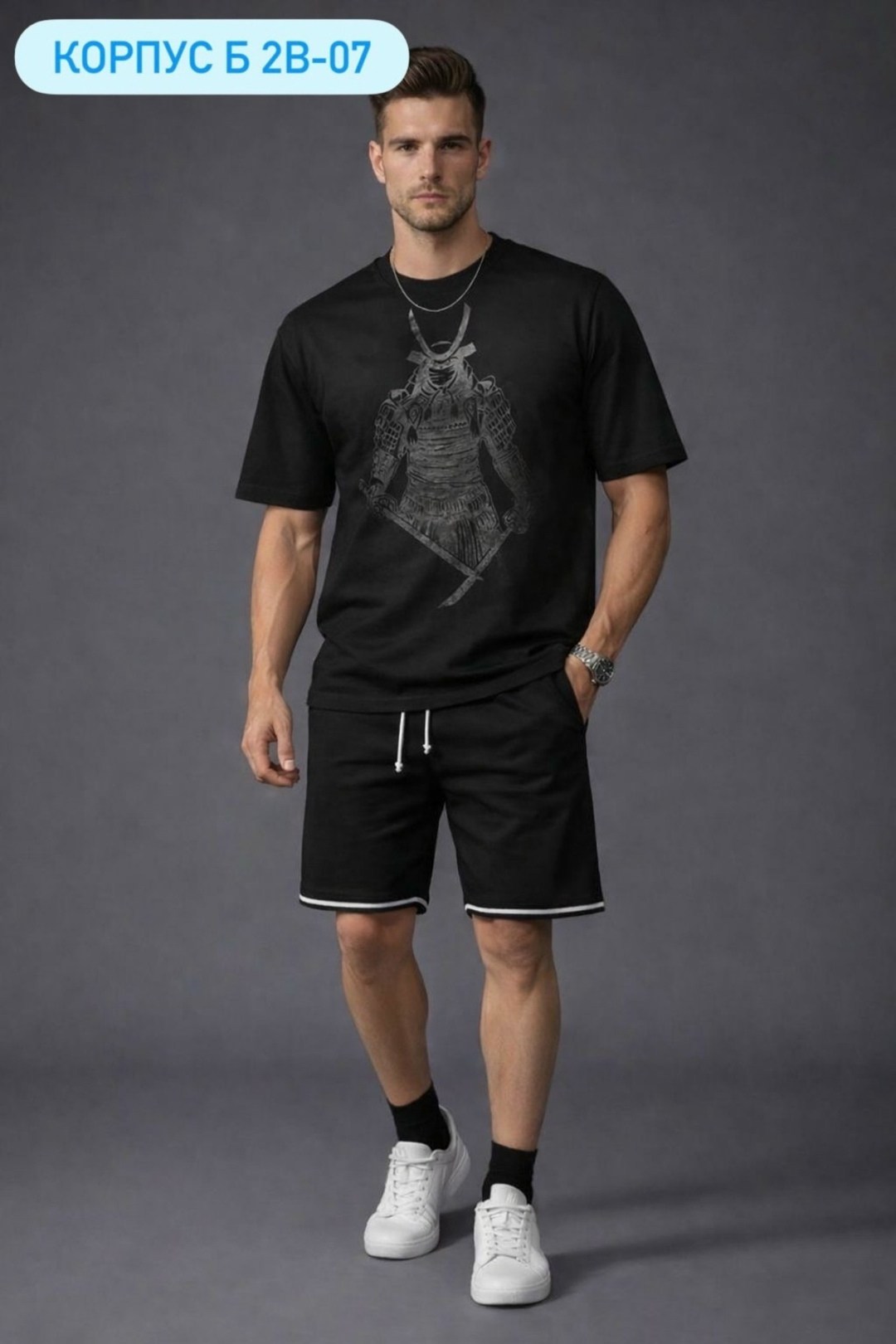 мужская футболка,шорты для мужчин,футболка мужская черная,шорты мужские,футболка с принтом самурай