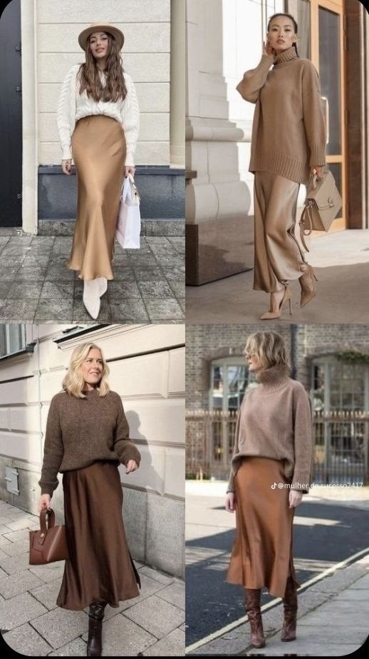 юбка атласная,шелковая юбка,коричневая атласная юбка,атласная юбка коричневого цвета,образ с шелковой юбкой миди