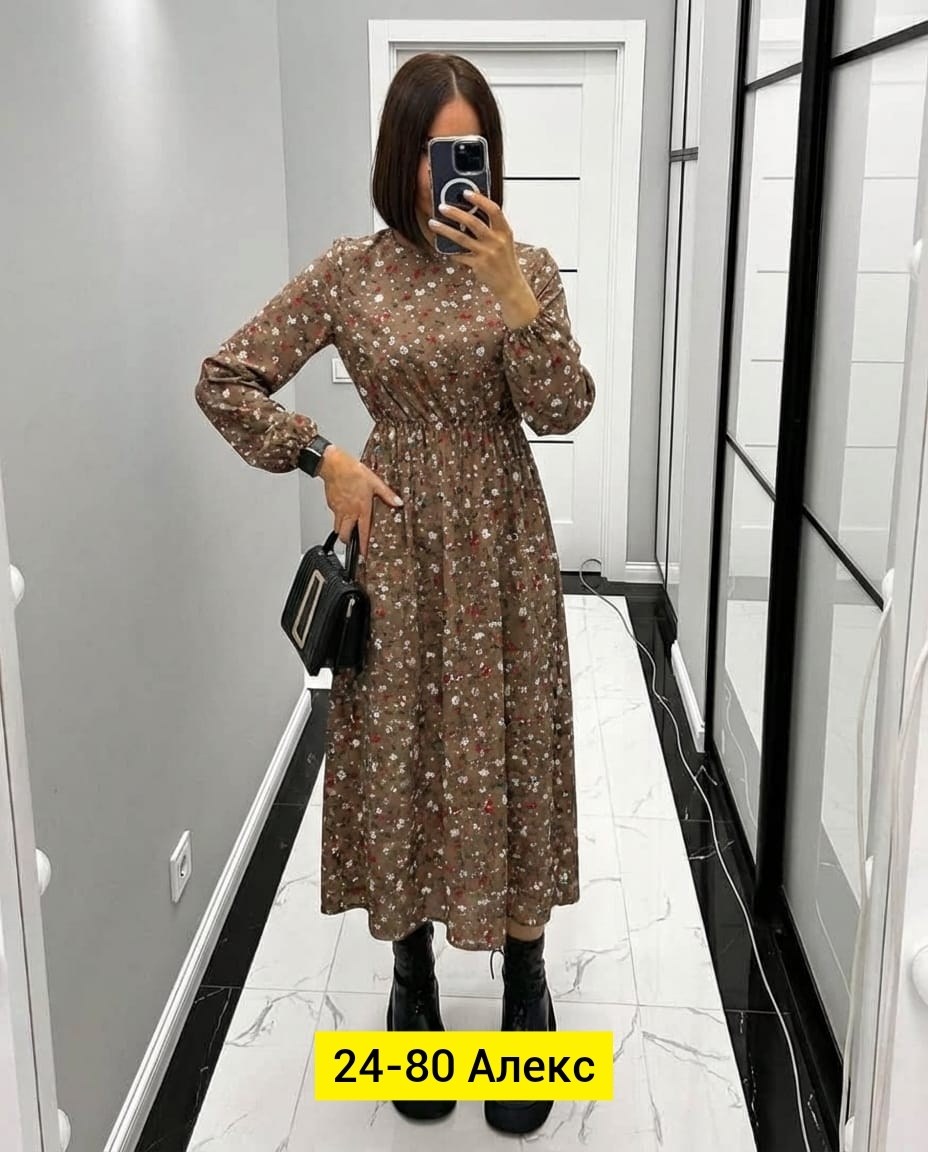 платье женское,платье женское черное в цветочек с длинным рукавом,модные платья 2026,платье женское прадо,женское платье миди
