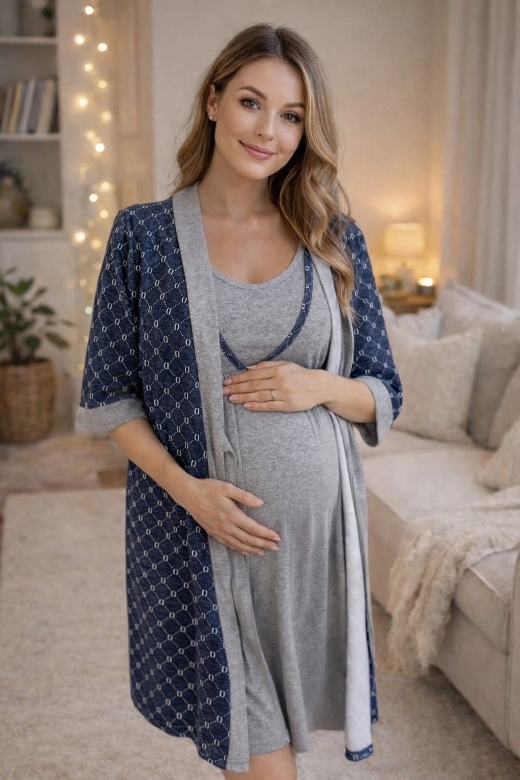 комплект в роддом халат и сорочка 8.75 синий/голубой для беременных и кормящих,комплект для беременных и кормящих,халат для беременных и кормящих мам,mama-jane / комплект в роддом для беременных и кор