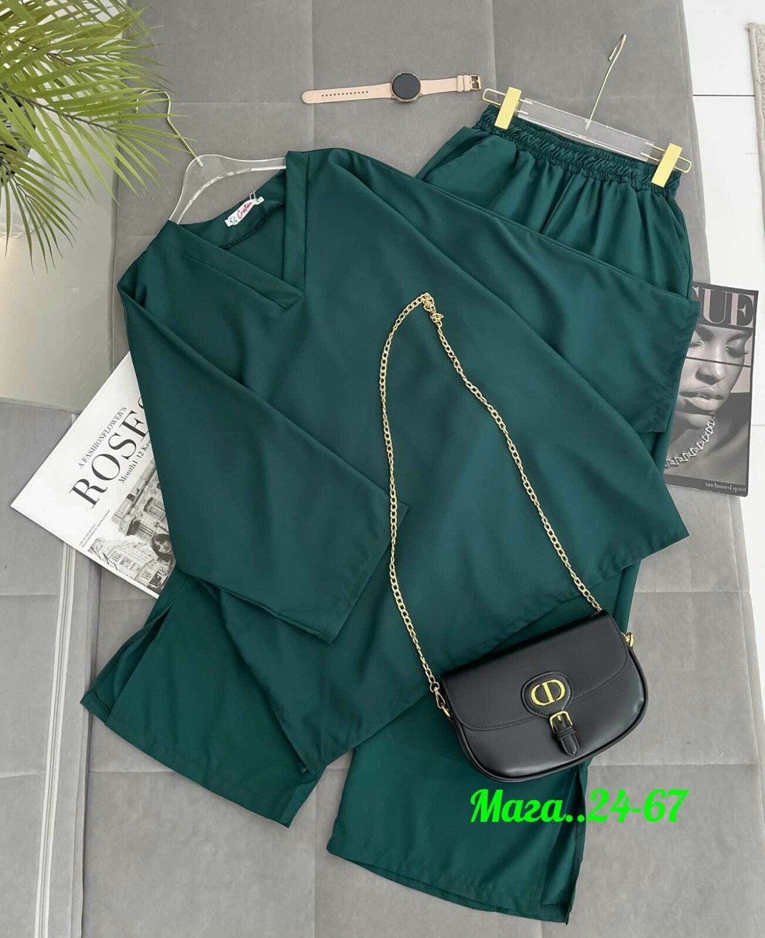 женский костюм,женский однотонный костюм с круглым вырезом и рукавом "летучая мышь",брючный комплект,костюм из шелка