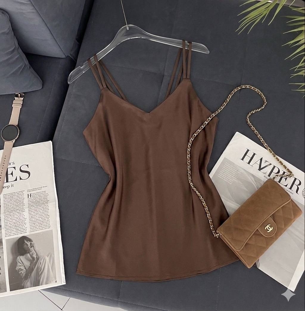 шелковый топ,коричневый топ,топ женский,женская майка,майка на бретельках