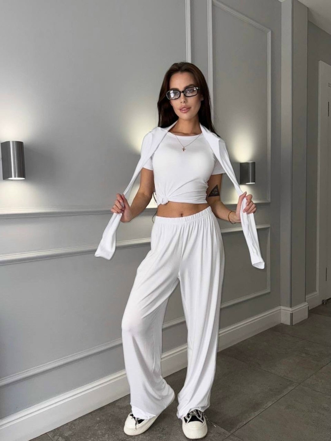 костюм женский с брюками палаццо,модные образы,модные наряды,костюм с брюками арт. 10312238,длинные брюки