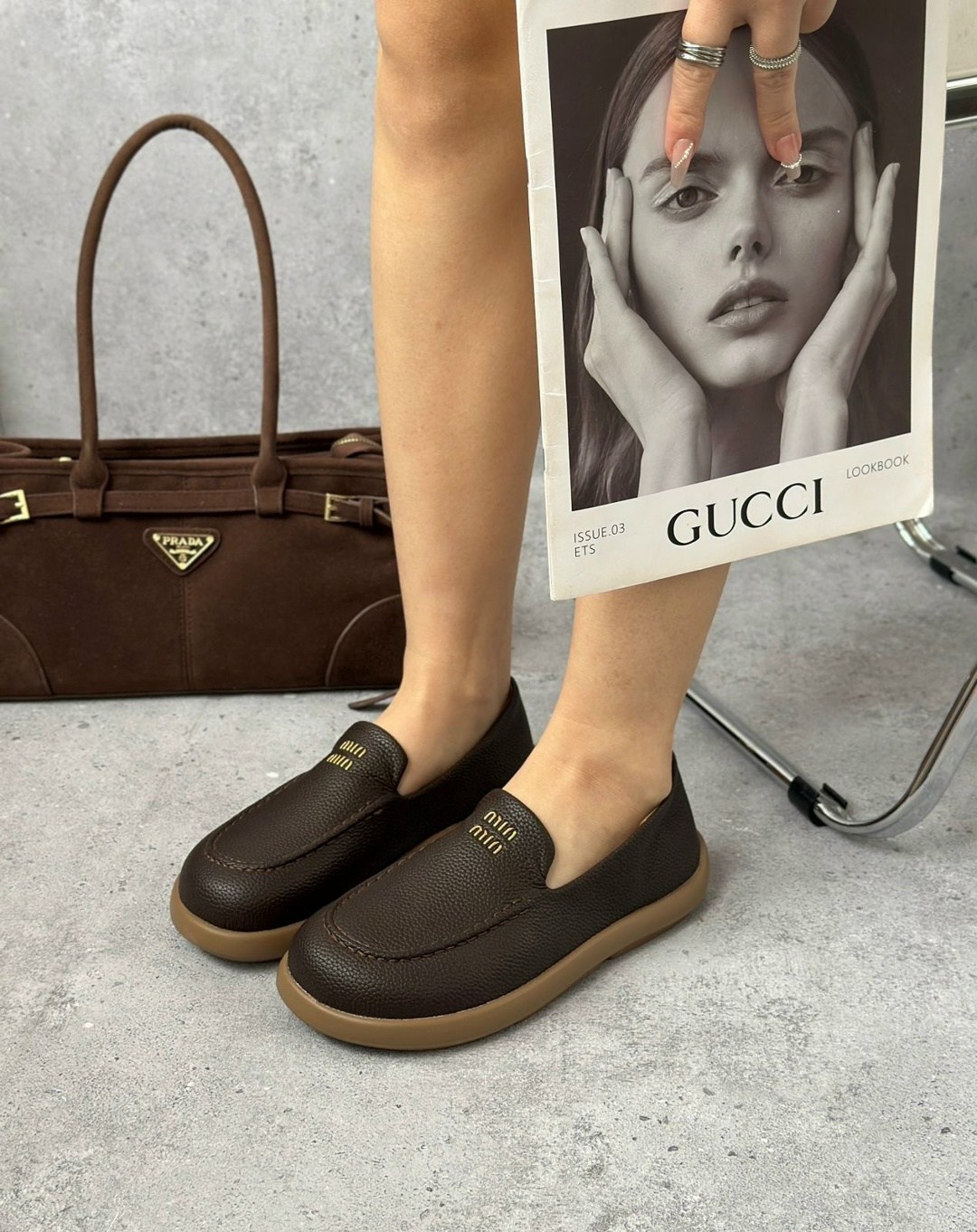 ,женские кожаные лоферы miu miu коричневые,женские лоферы, повседневные,женская