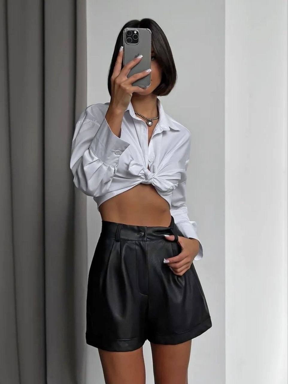 шорты кожаные,кожаные шорты женские,женские шорты из экокожи,шорты из экокожа,шорты кожаные с высокой посадкой