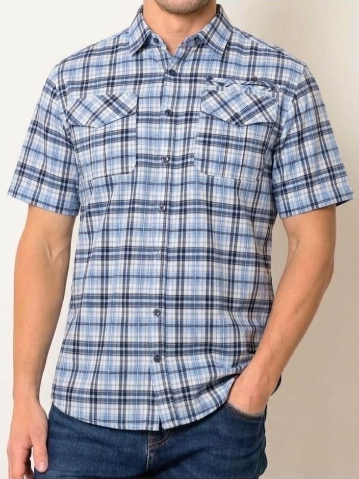рубашка мужская,мужская рубашка с коротким рукавом,рубашка мужская в клетку,рубашка,рубашка в клетку с коротким рукавом