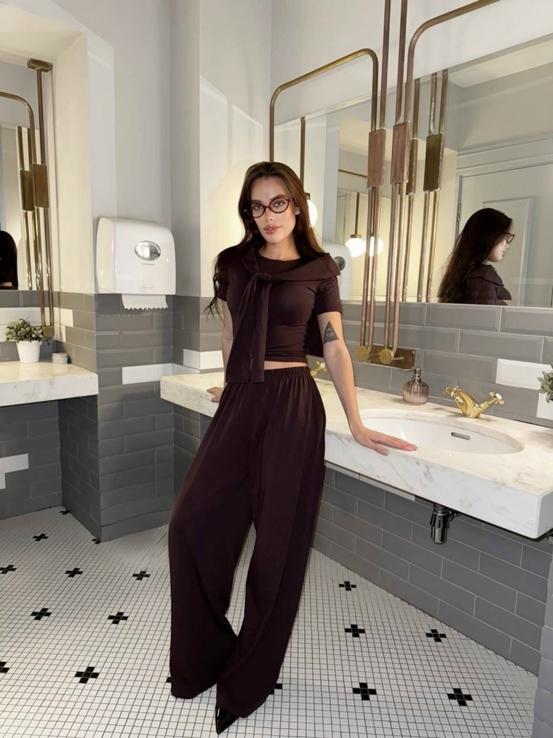 костюм женский с брюками палаццо,модные образы,модные наряды,костюм с брюками арт. 10312238,длинные брюки