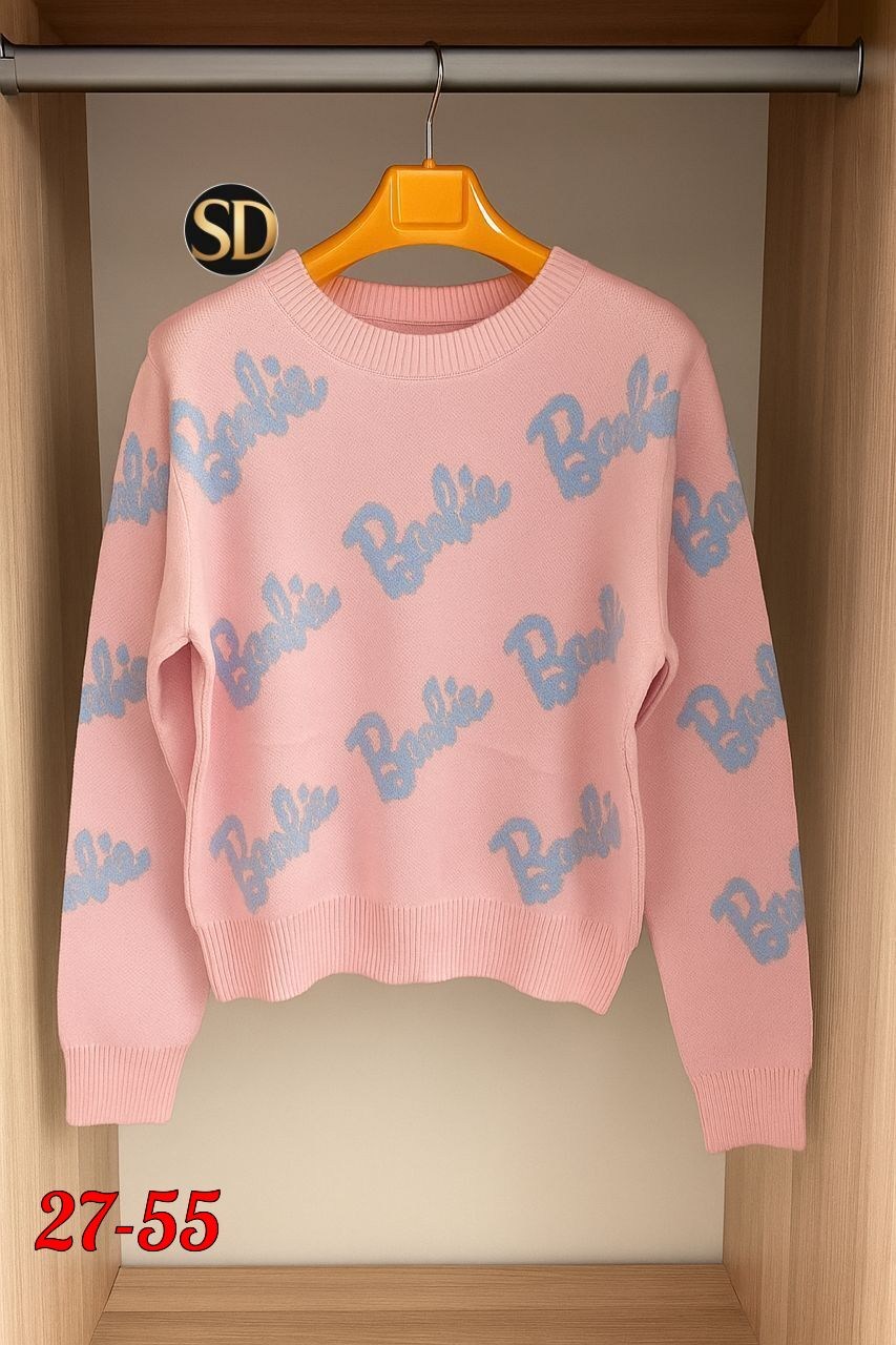 свитер оверсайз с надписью barbie,свитер оверсайз вязаный barbie lucky fashion,женская кофта,женский свитер,молодежный свитер оверсайз барби