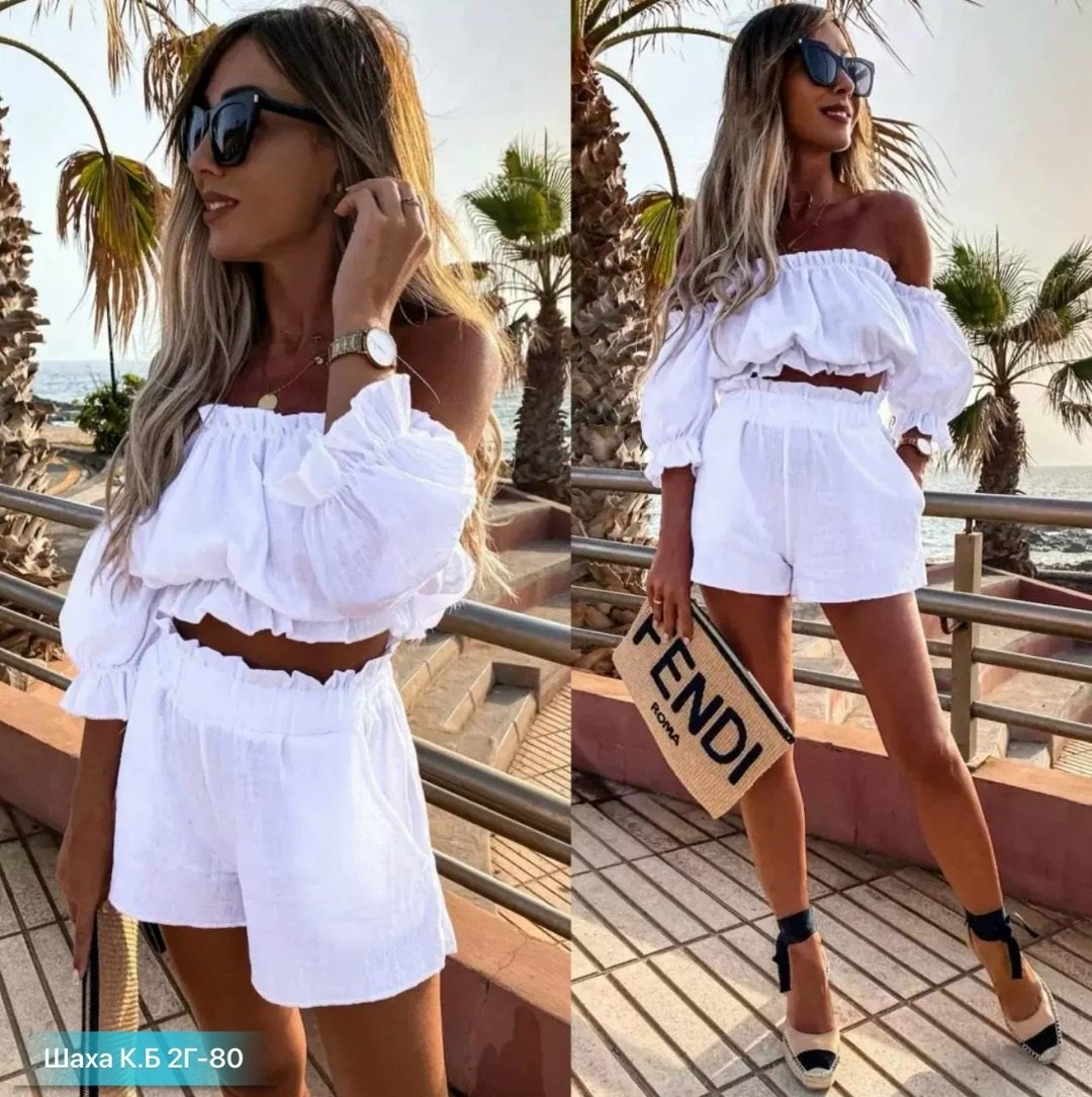 летние костюмы,женские комплекты из топа,летний женский костюм,шорты с оборками,костюм на лето