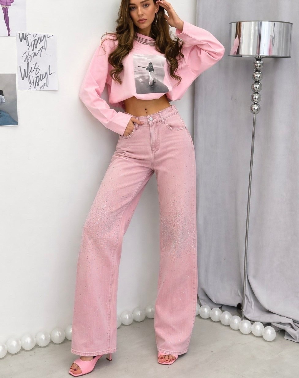 розовые джинсы,женские джинсы,широкие джинсы,стильные джинсы,штаны джинсы