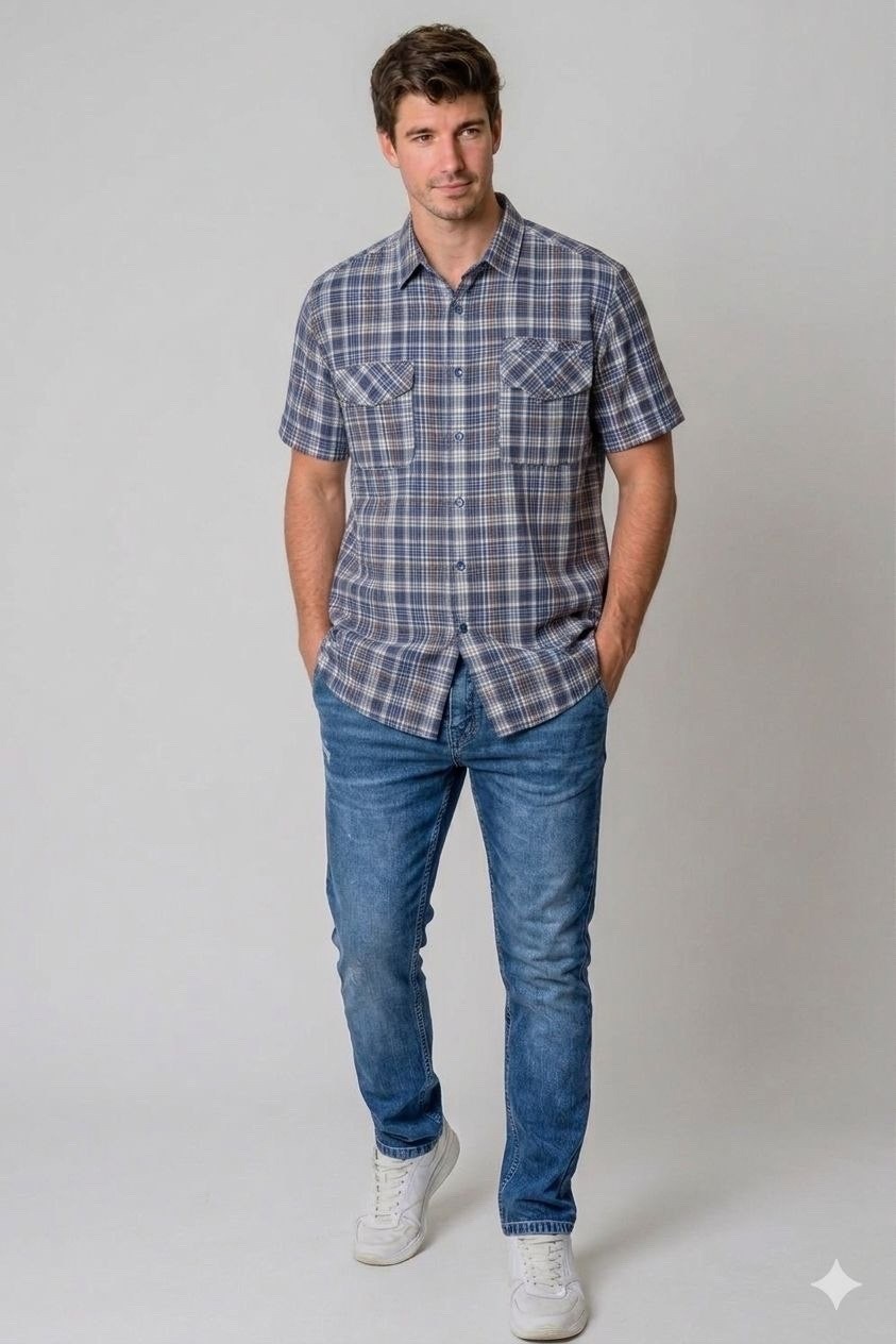 рубашка мужская,мужская рубашка с коротким рукавом,рубашка мужская в клетку,рубашка,рубашка в клетку с коротким рукавом