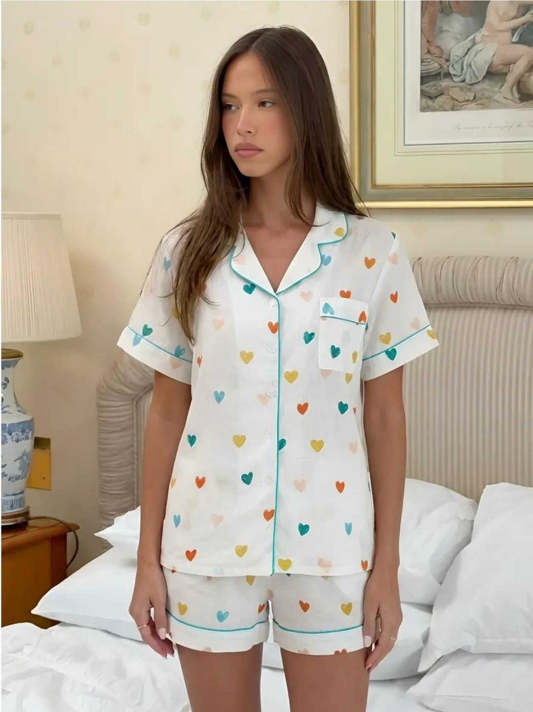 шорты домашние oysho,пижама сердечки с шортами i am first 247123371,пижама с принтом,домашние шорты,пижама женская