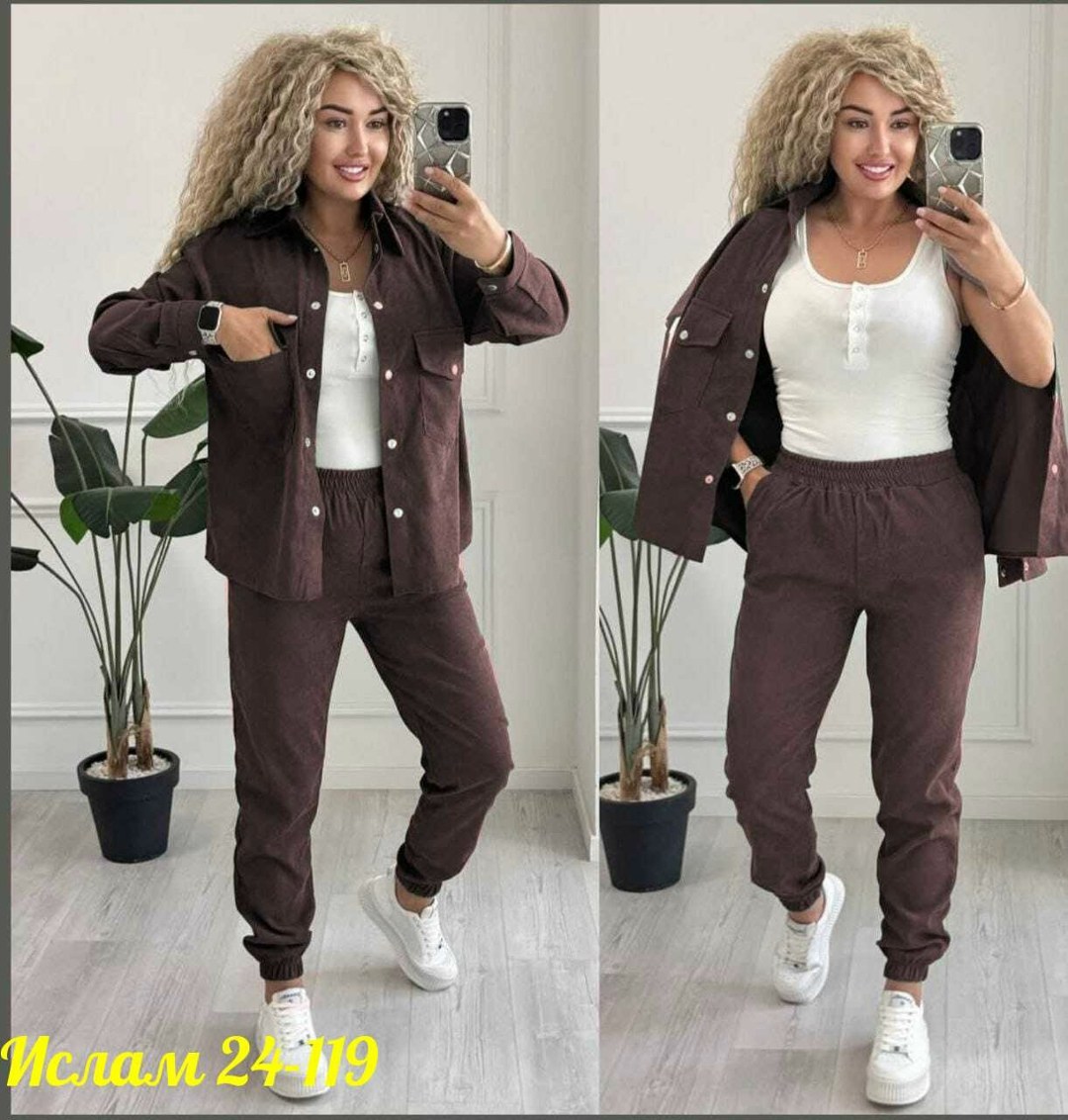вельветовые костюмы женские рубашка и штаны,костюм вельветовый больших размеров magico 170318199,костюм женский,замшевый костюм женский с брюками,костюм двойка вельвет