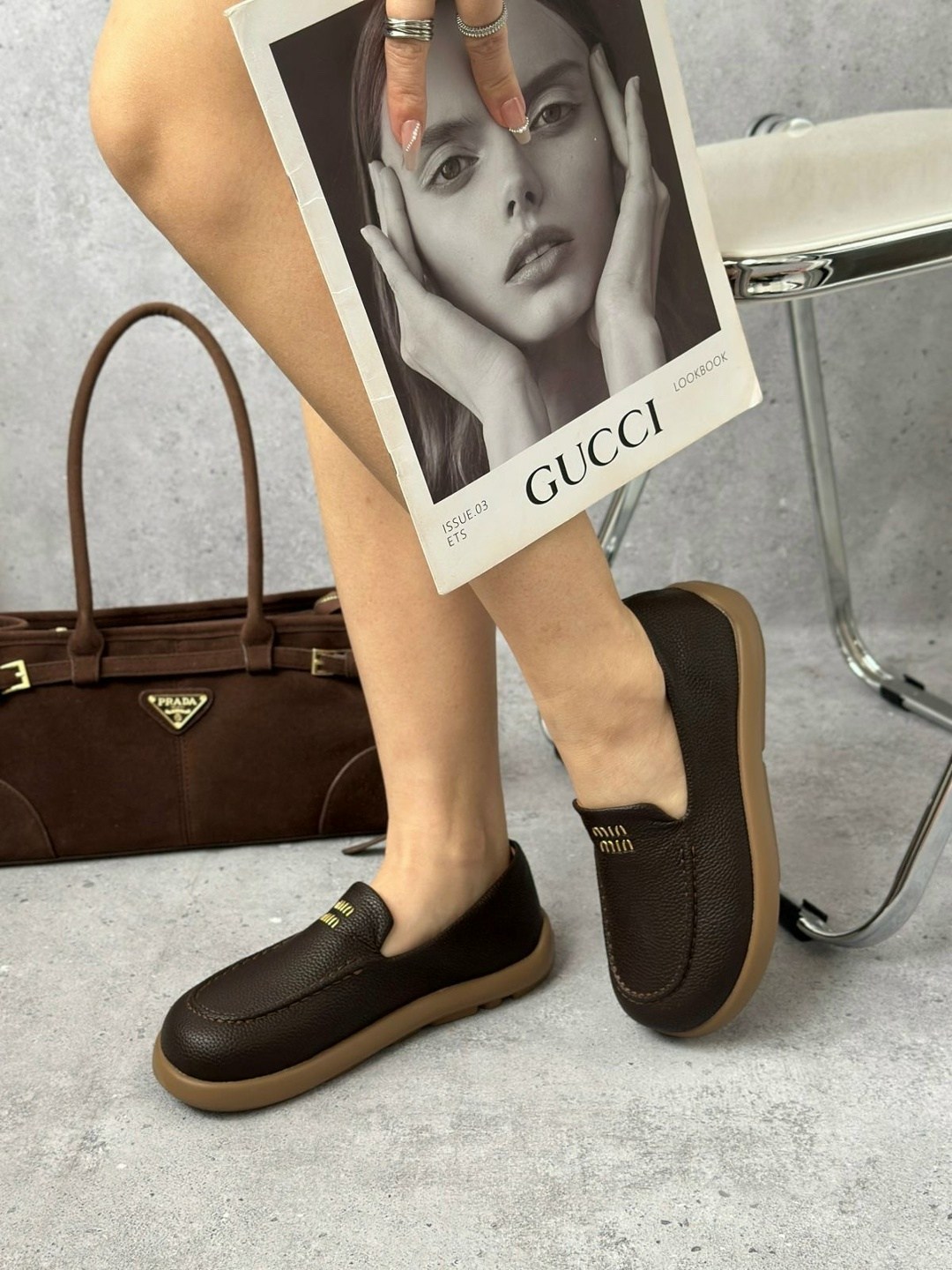 ,женские кожаные лоферы miu miu коричневые,женские лоферы, повседневные,женская