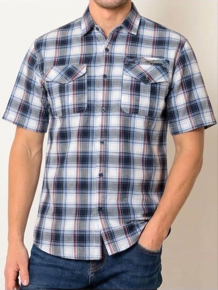 рубашка мужская,мужская рубашка с коротким рукавом,рубашка мужская в клетку,рубашка,рубашка в клетку с коротким рукавом