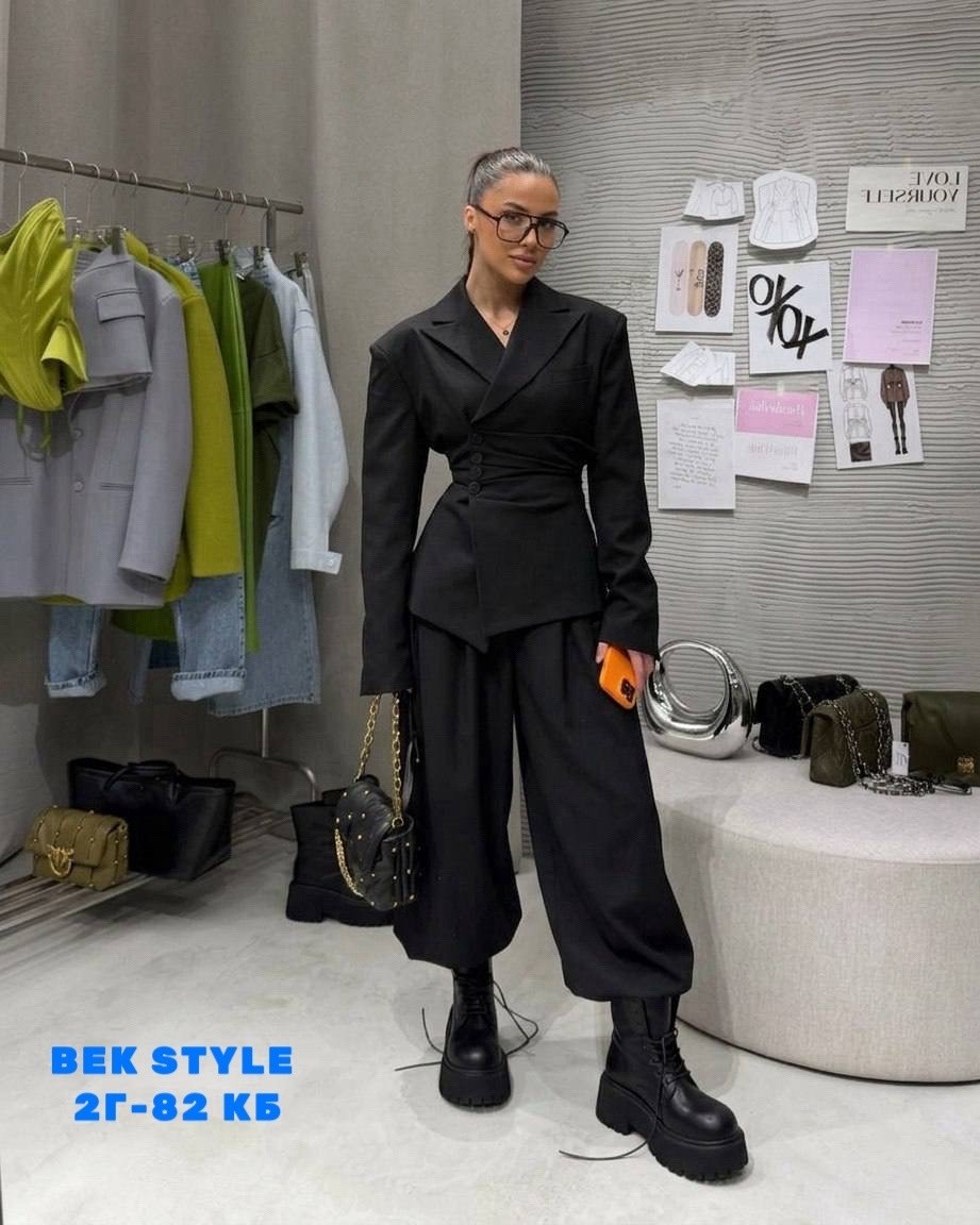 брючный костюм,пикантный уличный костюм mnealways18 из двух предметов, блейзер на шнуровке и брюки,мода стиль,мода модная