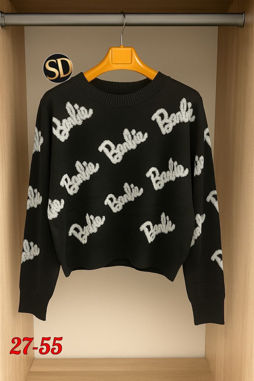 свитер оверсайз с надписью barbie,свитер оверсайз вязаный barbie lucky fashion,женская кофта,женский свитер,молодежный свитер оверсайз барби