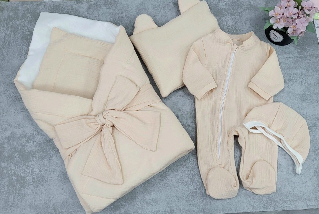 летний комплект на выписку,комплект на выписку,комплект на выписку 4 предмета "муслин" голубой лето,конверт на выписку,комплект на выписку для новорожденного