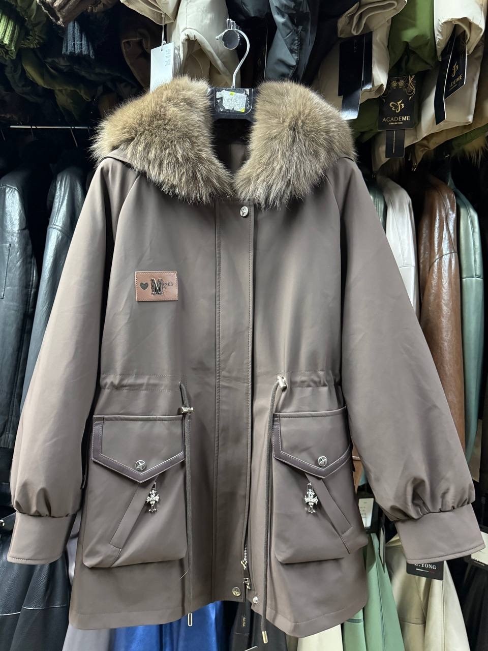 парка elya brand коричневый,парка женская,парка женская с натуральным мехом,куртка парка,зимние женские парки