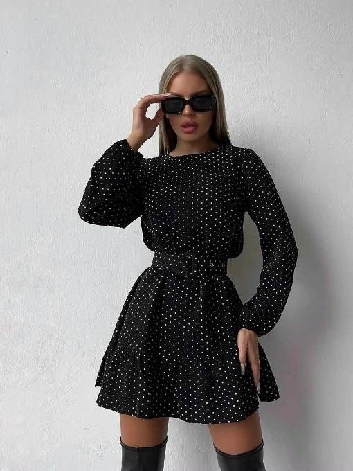 платье женское с поясом в горошек,платье женское в горошек,платье софт ,платье женское горох,платье женская