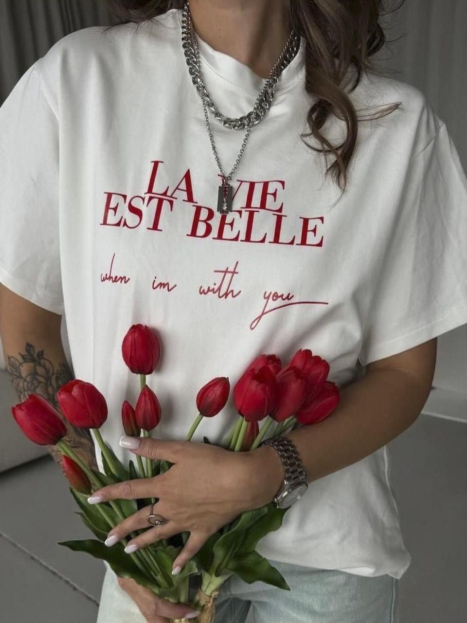 футболки женская,стильная футболка с принтом,стильная футболка,футболка la vie est belle,футболке